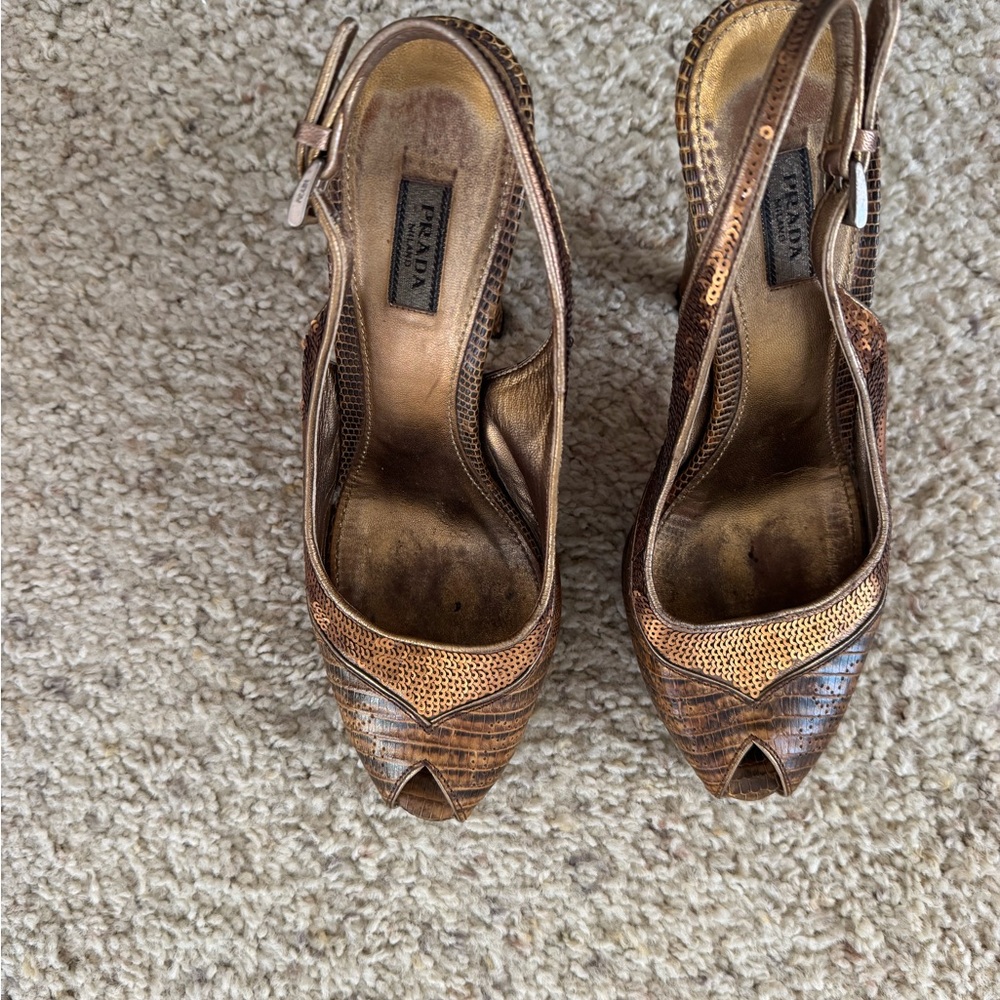 Prada Brown Textured Slingback Heels